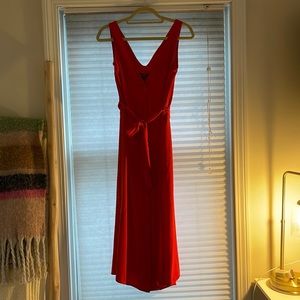 Button front midi red dress with tie